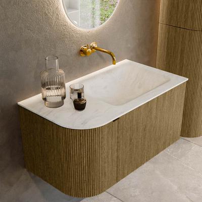 Badmeubel Mondiaz Kurve-Dlux | 85 cm cm | Meubelkleur Dusk | Wastafelkleur Opalo | Solid surface | Wasbak rechter zijde spoelbak | Zonder kraangat(en)