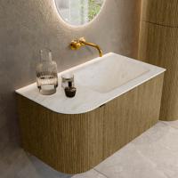 Badmeubel Mondiaz Kurve-Dlux | 85 cm cm | Meubelkleur Dusk | Wastafelkleur Opalo | Solid surface | Wasbak rechter zijde spoelbak | Zonder kraangat(en) Badmeubel Mondiaz Kurve-Dlux | 85 cm cm | Meubelkleur Dusk | Wastafelkleur Opalo | Solid surface | Wasbak rechter zijde spoelbak | Zonder kraangat(en)