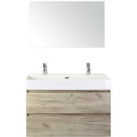 Maxx XL Badmeubelset 100 cm - Craft Oak - Wastafel Kube 2 Kraangaten met Spiegel