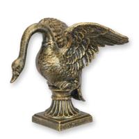 A CAST IRON FIGURINE OF A SWAN ON A BASE - BRONZE FINISH