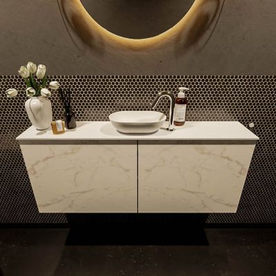 Mondiaz Fowy toiletmeubel 120cm Carrara met blad en waskom talc midden 1 kraangat