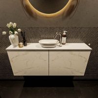 Mondiaz Fowy toiletmeubel 120cm Carrara met blad en waskom talc midden 1 kraangat