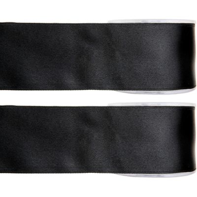 2x Hobby/decoratie zwarte satijnen sierlinten 2,5 cm/25 mm x 25 meter