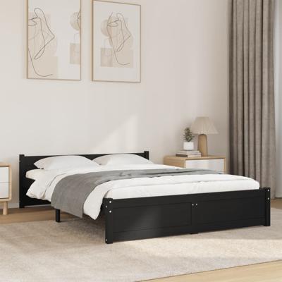 Bedframe massief hout zwart 135x190 cm