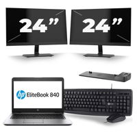HP EliteBook 840 G4 - Intel Core i5-7e Generatie - 14 inch - 8GB RAM - 256GB SSD - Windows 11 + 2x 24 inch Monitor