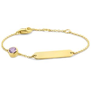 Graveerarmband Geboortesteen Juni geelgoud-amethist goudkleurig-paars 11-13 cm