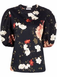 ERDEM blouse fleurie Theodora à manches bouffantes - Noir