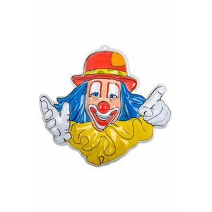 Carnaval/party decoratie bord - Clown hoofd - wand/muur versiering - 50 x 50 cm - plastic