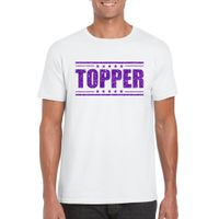 Topper t-shirt wit met paarse glitters heren - thumbnail