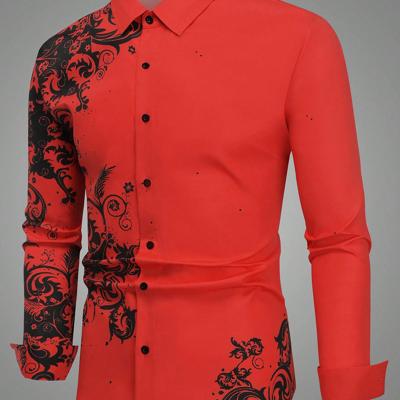 Bon&Bon LEGND Men's Yellow Floral Print Long Sleeve Casual Shirt Red / XXL