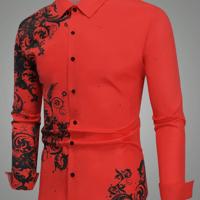 Bon&Bon LEGND Men's Yellow Floral Print Long Sleeve Casual Shirt Red / XXL