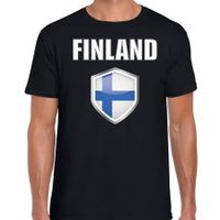 Finland landen supporter t-shirt met Finse vlag schild zwart heren - thumbnail