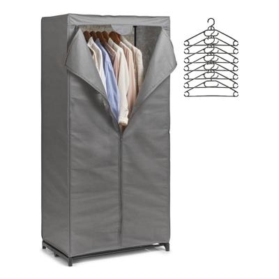 Mobiele kledingkast met 10x kleding hangers - enkele stang - kunststof - grijs - 50 x 160 x 75 cm