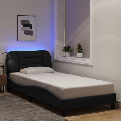 Bedframe met LED zonder matras 90x200 cm stof zwart