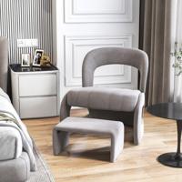 Fauteuil met Voetenbank Gestoffeerde Fluwelen Fauteuil en Voetenbank Set met Open Gebogen Rugleuning en Zachte Spons Beklede Zitting