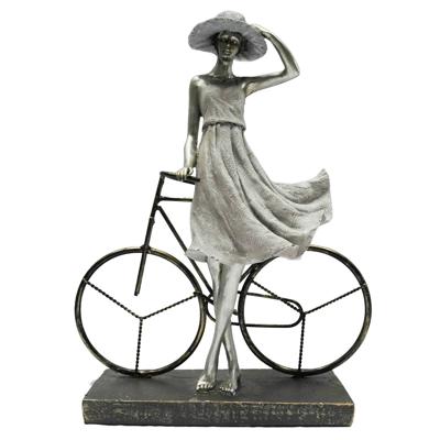 Decoratieve figuren DKD Home Decor 27,5 x 9,5 x 34,5 cm Vrouw Zilverkleurig Fiets Romantiek
