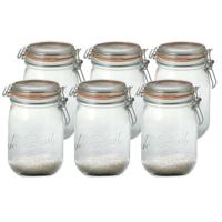 Voorraad/weckpot - 6x - transparant - glas - 17,6 x 8,5 cm - 1 L - Le Parfait