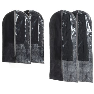 Set van 4x stuks kledinghoezen grijs 135/100 cm inclusief kledinghangers