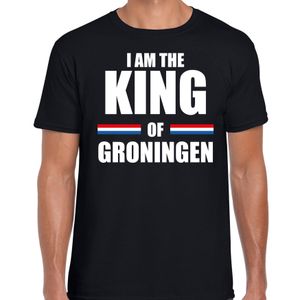 Koningsdag t-shirt I am the King of Groningen zwart voor heren