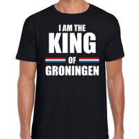 Koningsdag t-shirt I am the King of Groningen zwart voor heren - thumbnail