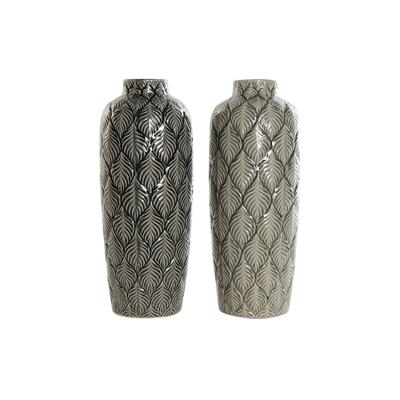 Vaas DKD Home Decor Groen Grijs Porselein Orientaals 16 x 16 x 40 cm (2 Stuks)