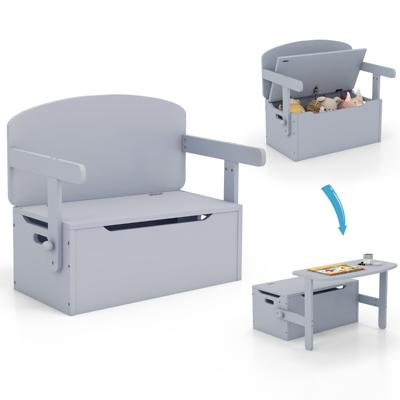 3 in 1 Kindertafel met Bank Kinderzitgroep van Hout met Opbergruimte & Deken 60 x 34 x 57 cm Grijs