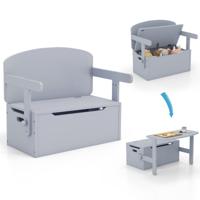 3 in 1 Kindertafel met Bank Kinderzitgroep van Hout met Opbergruimte & Deken 60 x 34 x 57 cm Grijs