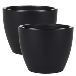 2x stuks plantenpot/bloempot in een strakke Scandinavische look zwart Dia 15 cm en Hoogte 12 cm