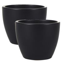 2x stuks plantenpot/bloempot in een strakke Scandinavische look zwart Dia 15 cm en Hoogte 12 cm