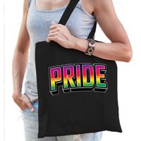 Gay Pride tas voor dames - zwart - katoen - 42 x 38 cm - regenboog - LHBTI - thumbnail