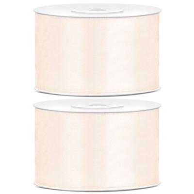 Sierlint satijn - 1x - Warm wit - 3,8 cm/38 mm x 25 meter - Cadeaulint satijnlint/sierlinten - Hobby