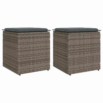 Tuinkrukken met kussens 2 st 40x40x43 cm poly rattan grijs