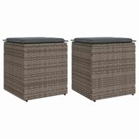 Tuinkrukken met kussens 2 st 40x40x43 cm poly rattan grijs