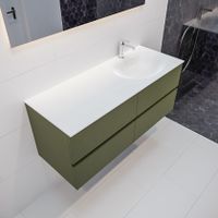 Mondiaz Vica Moon badmeubel groen mat 120 cm 4 lades solid surface enkele spoelbak rechts 1 kraangat