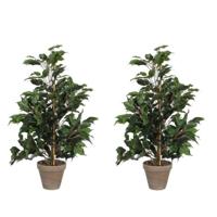 Kunstplant tropische Ficus - 2x - groen - 65 cm - binnen - kamerplant - nepplant