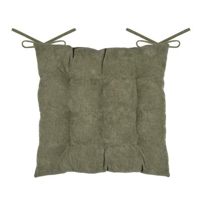 Stof Textile stoelkussen Dandy - olijfgroen - 38 x 38 x 5 cm - touwtjes sluiting - ribcord