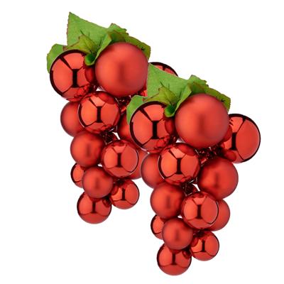 Kerstornament druiventros - 2x stuks - rood - 28 cm - kunststof - kersthanger fruit - wijn thema