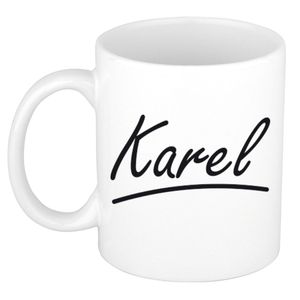 Naam cadeau mok / beker Karel met sierlijke letters 300 ml