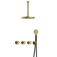 Hotbath Cobber - CW7067 - Inbouw Regendoucheset - Geborsteld Messing PVD - 2 Stopkranen - Thermostatisch - Plafondbuis 30 cm - Hoofddouche 300 mm - Ronde Handdouche 3 Standen - met M106 - Waterbesparend