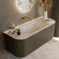 Badmeubel Mondiaz Kurve-Dlux | 120 cm | Meubelkleur Shadow | Wastafelkleur Nata | Solid surface | Wasbak midden spoelbak | Zonder kraangat(en)