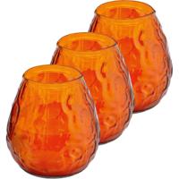 Windlicht kaars - 3x - oranje - 48 branduren - Glas - 10 x 10 cm - Terraskaarsen/tuinkaars