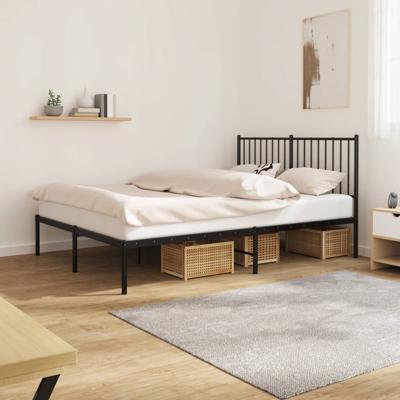 Bedframe met hoofdbord metaal zwart 140x200 cm