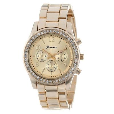 Vrouwen legering Diamond roestvrijstalen riem horloge (goud met diamant)
