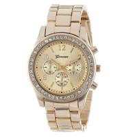 Vrouwen legering Diamond roestvrijstalen riem horloge (goud met diamant)