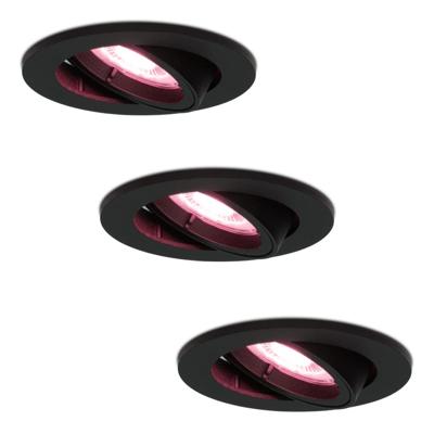 Set van 3 Oslo smart inbouwspots - Wifi + Bluetooth - RGBWW - GU10 - Kantelbaar - Google Home, Amazon Alexa en Siri - IP20 voor binnen - Zwart