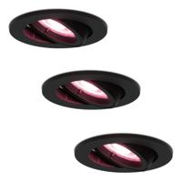 Set van 3 Oslo smart inbouwspots - Wifi + Bluetooth - RGBWW - GU10 - Kantelbaar - Google Home, Amazon Alexa en Siri - IP20 voor binnen - Zwart