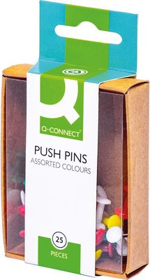 Q-CONNECT prikbordspelden, doosje van 25 stuks, geassorteerde kleuren