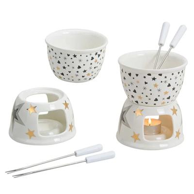 Chocoladefondue Ster/Hart decoratie van porselein, ca. 250 ml, B14 x D12 cm