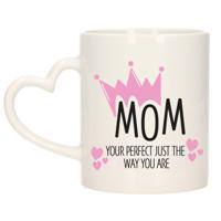 Cadeau koffie/thee mok voor mama - kroon/hartjes - roze - 300 ml - keramiek - Moederdag