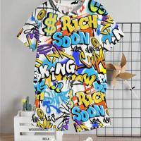 Boys' Cartoon Bear Print Short Sleeve Shirt and Shorts Set Multicolor-9 / 6Y
